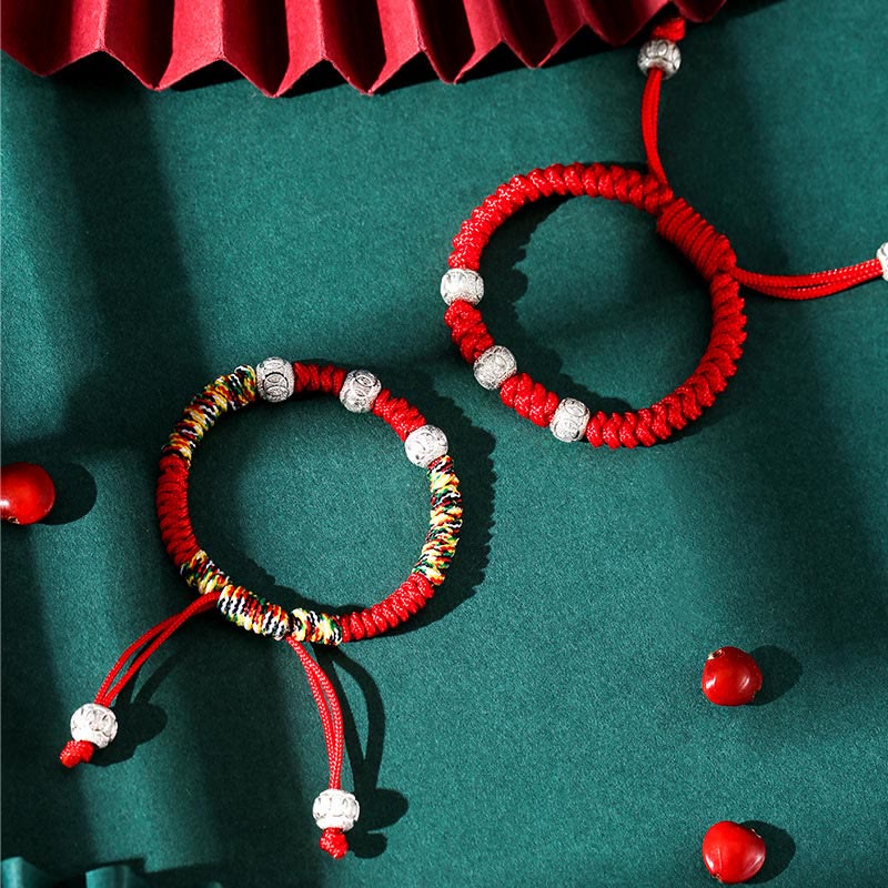 KarmaRipple's 925 Sterling Silver King Kong Weave Multicolored Red String Strength Handmade Woven Kids Child Bracelet p3