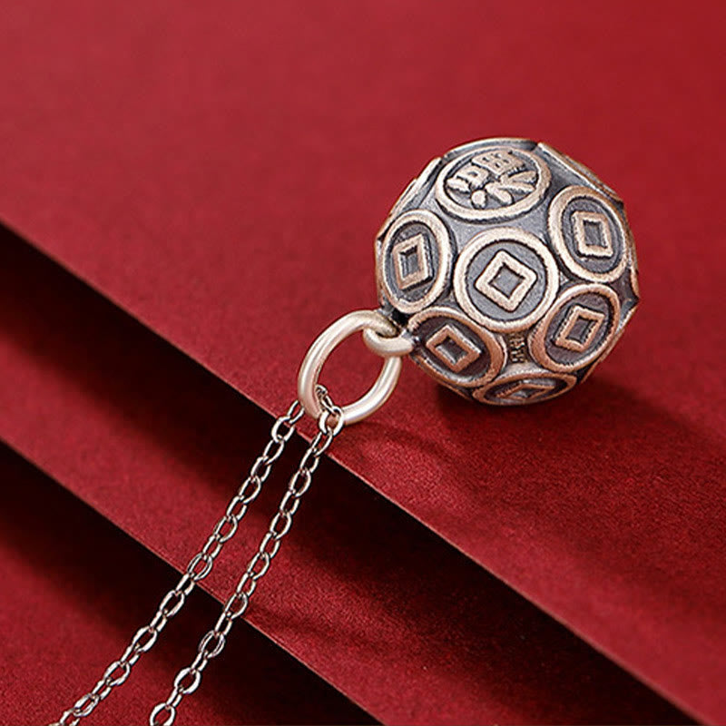KarmaRipple's 990 Sterling Silver Fu Character Bronze Coin Fortune Fortune Chain Pendant Necklace p4