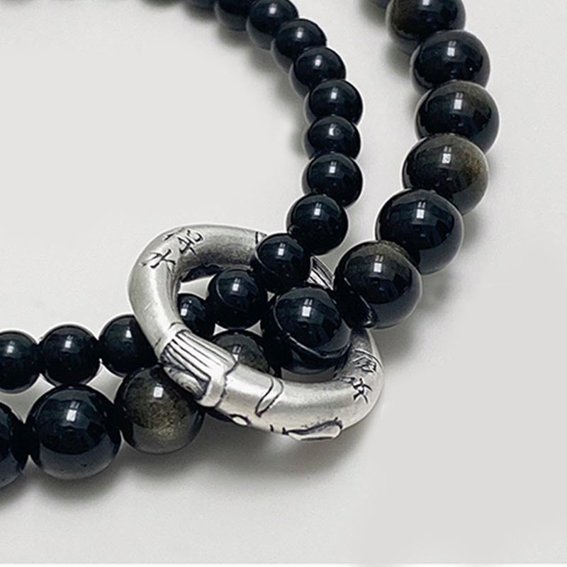 KarmaRipple's 999 Sterling Silver Black Obsidian Fulfillment Strength Double Layer Bracelet p4