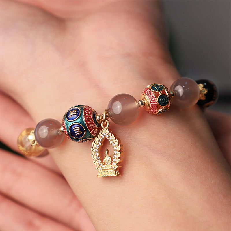 KarmaRipple's Authentic Gray Agate Five Directions Gods of Wealth Om Mani Padme Hum Buddha Talisman Bracelet p3