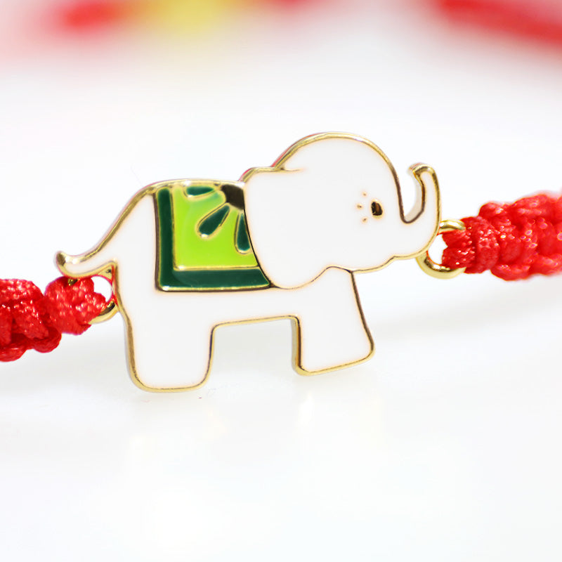 KarmaRipple's Tibetan Handmade 925 Sterling Silver Fortunate Elephant Red String Bracelet ( p9