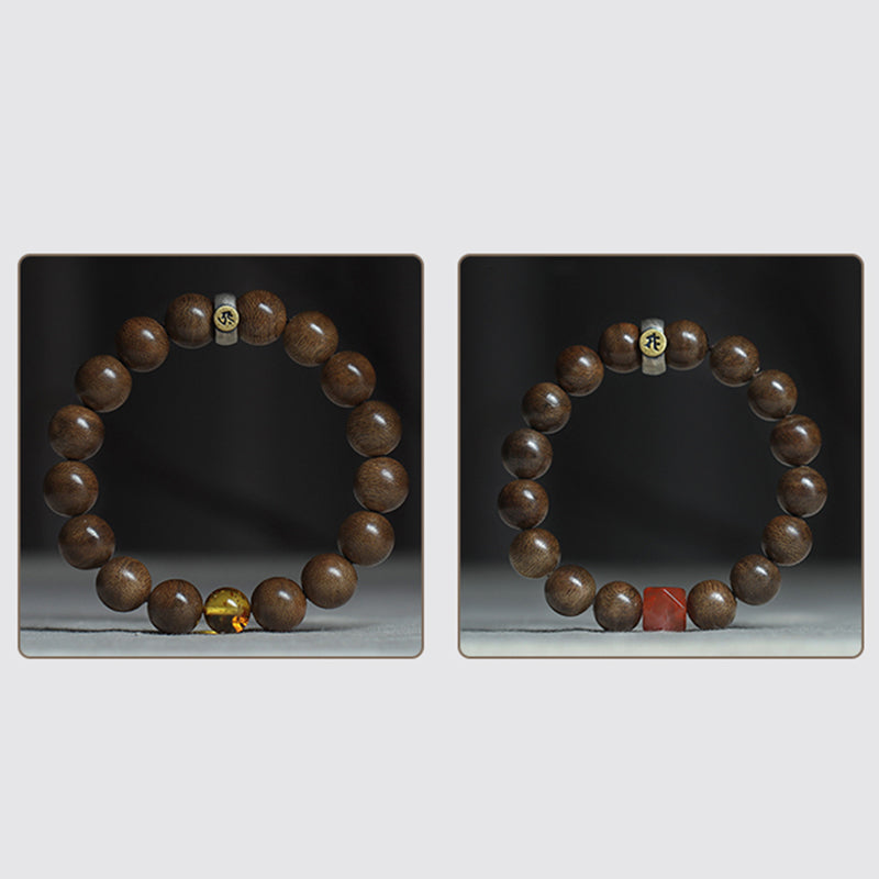 KarmaRipple's Chinese Zodiac Natal Buddha Kalimantan Agarwood Red Agate Amber 925 Sterling Silver Bracelet p16