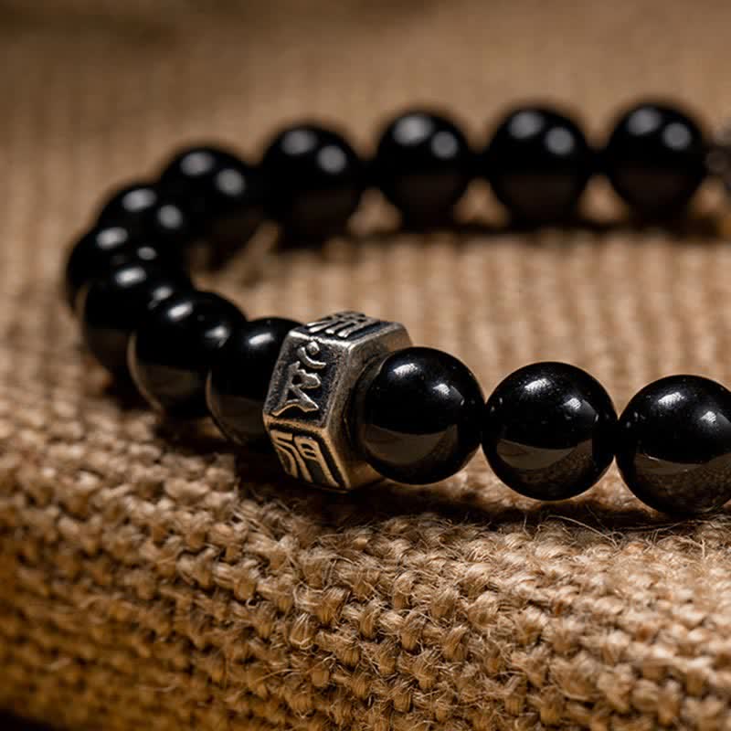 KarmaRipple's Chinese Zodiac Natal Buddha 925 Sterling Silver Black Obsidian Moonstone Strength Bracelet p15