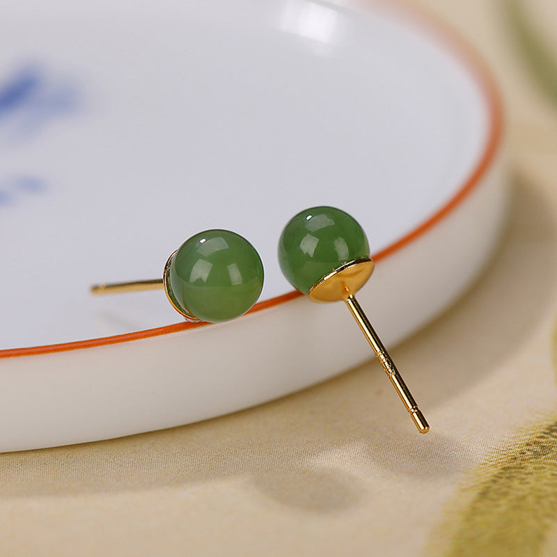 KarmaRipple's 925 Sterling Silver Round Cyan Jade Balancing Calm Stud Earrings p1