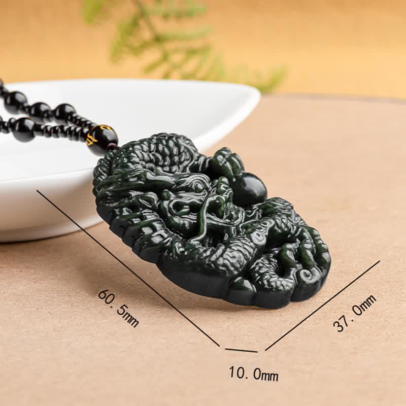KarmaRipple's Hetian Cyan Jade Dragon Success Balance Pendant Beaded String Necklace p11
