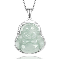 KarmaRipple's 925 Sterling Silver Laughing Buddha Jade Fortune Calm Pendant Chain Necklace