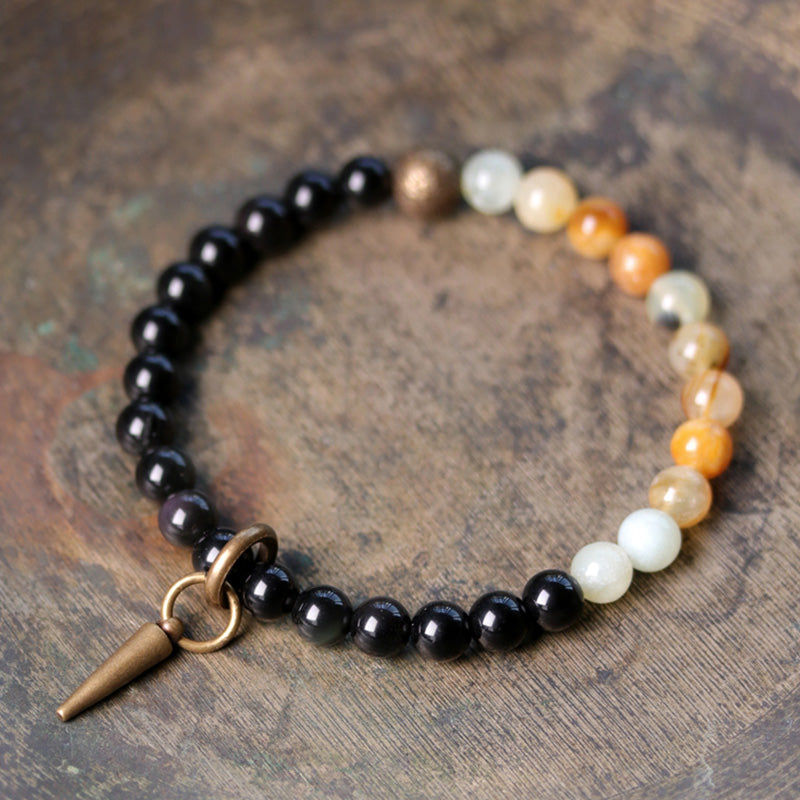 KarmaRipple's Black Obsidian Sodalite Gemstone Bronze Strength Pair Bracelet p42