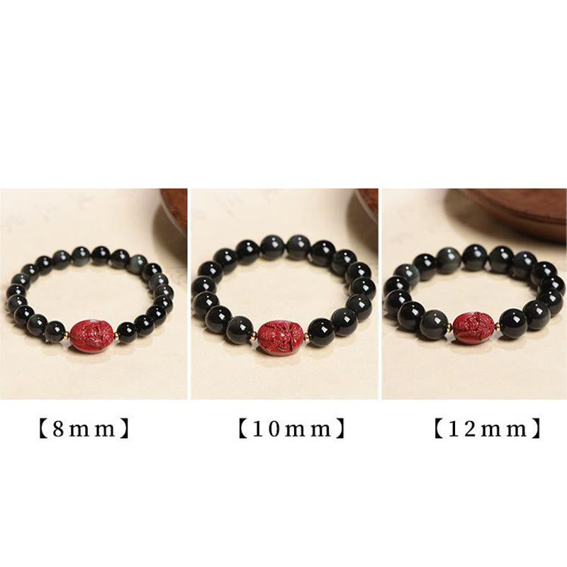 KarmaRipple's Chinese Zodiac Natal Buddha Authentic Black Obsidian Cinnabar Purification Bracelet p32