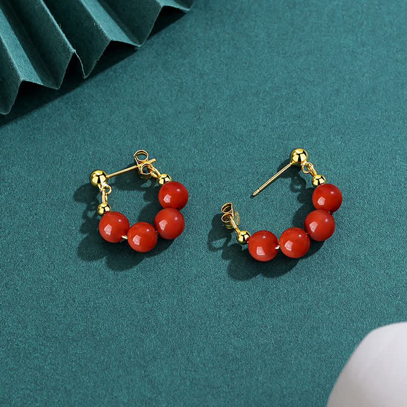 KarmaRipple's 925 Sterling Silver Hetian Jade Red Agate Beaded Abundance Earrings p2