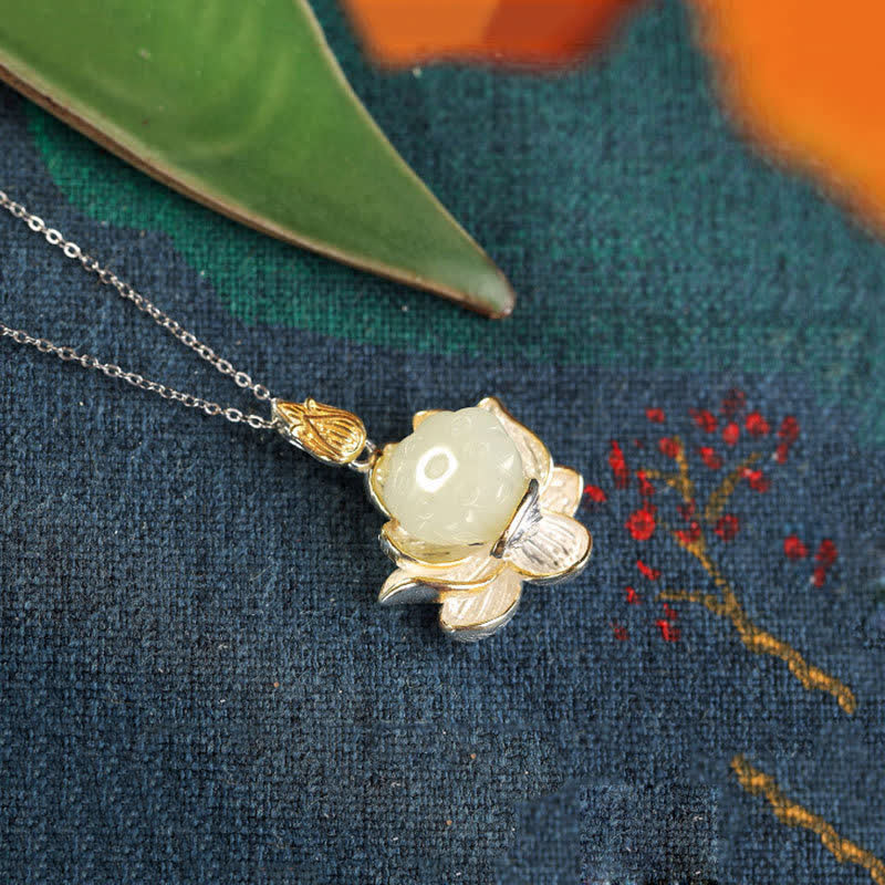 KarmaRipple's Ivory Jade Lotus Flower Happiness Pendant p7