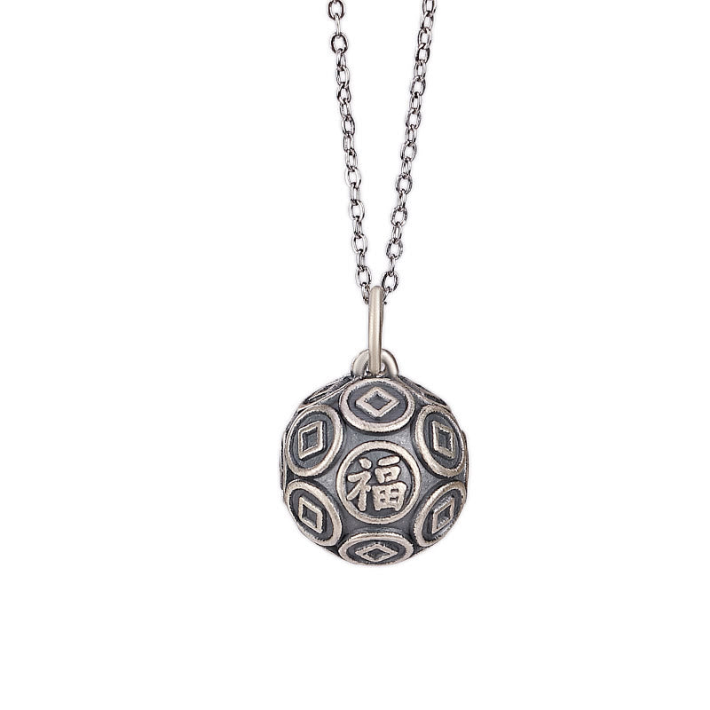 KarmaRipple's 990 Sterling Silver Fu Character Bronze Coin Fortune Fortune Chain Pendant Necklace p6