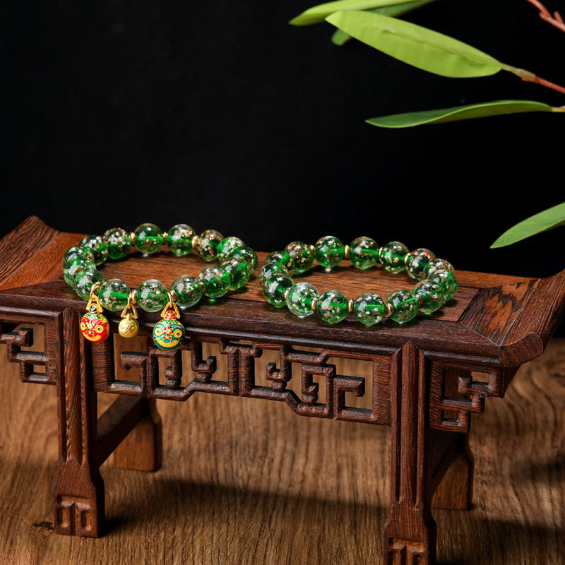 KarmaRipple's Gold Swallowing Beast Family Talisman Luminous Fluorescent Liuli Glass Bead Success Bracelet p26