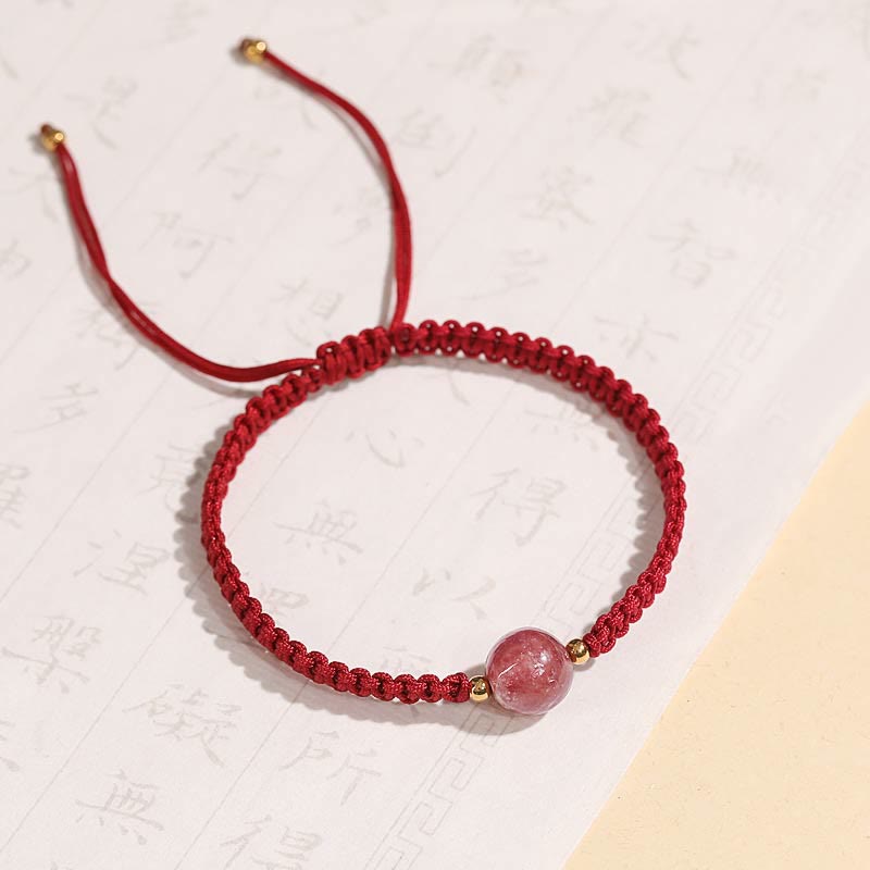 KarmaRipple's Authentic Strawberry Quartz Gemstone Love Red String Weave Bracelet Anklet ( p2