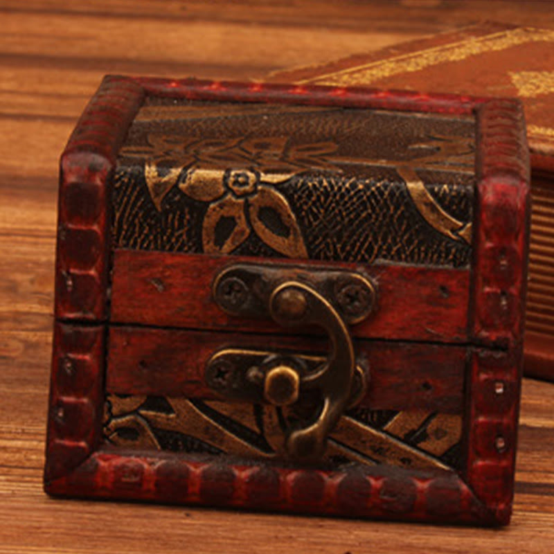 KarmaRipple's Retro Small Square Wood Jewelry Box Lotus Grass Flower Grape Bronze Coin Daffodil Jewelry Storage Box p14