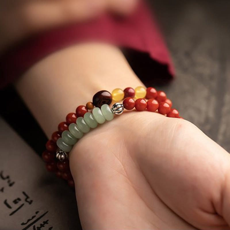 KarmaRipple's Chinese Zodiac Natal Buddha Red Agate Small Leaf Red Sandalwood Cinnabar Amulet Blessing Double Wrap Bracelet p7