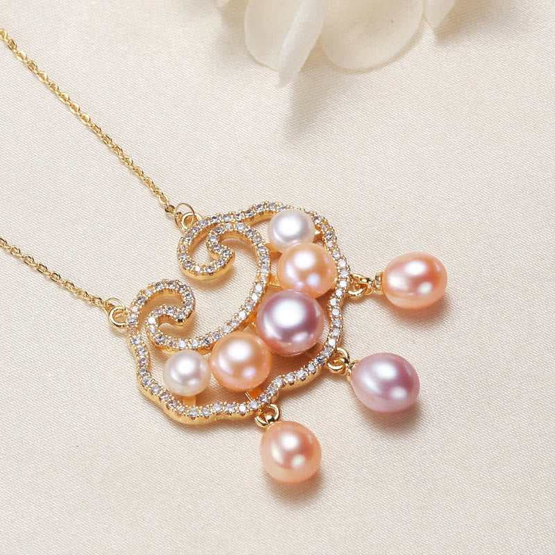 KarmaRipple's 18K Gold Plated Authentic Pearl Chinese Lock Talisman Sincerity Pendant Necklace p2