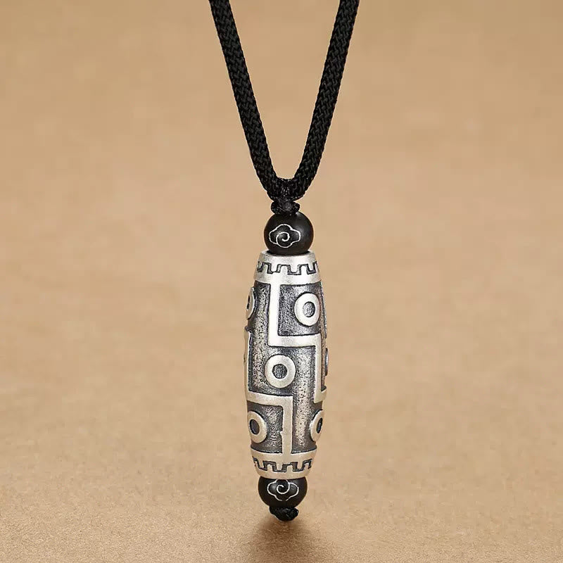 KarmaRipple's Tibet Nine-Eye Dzi Bead Pattern Bronze Auspicious Clouds Wealth Pendant Necklace p5