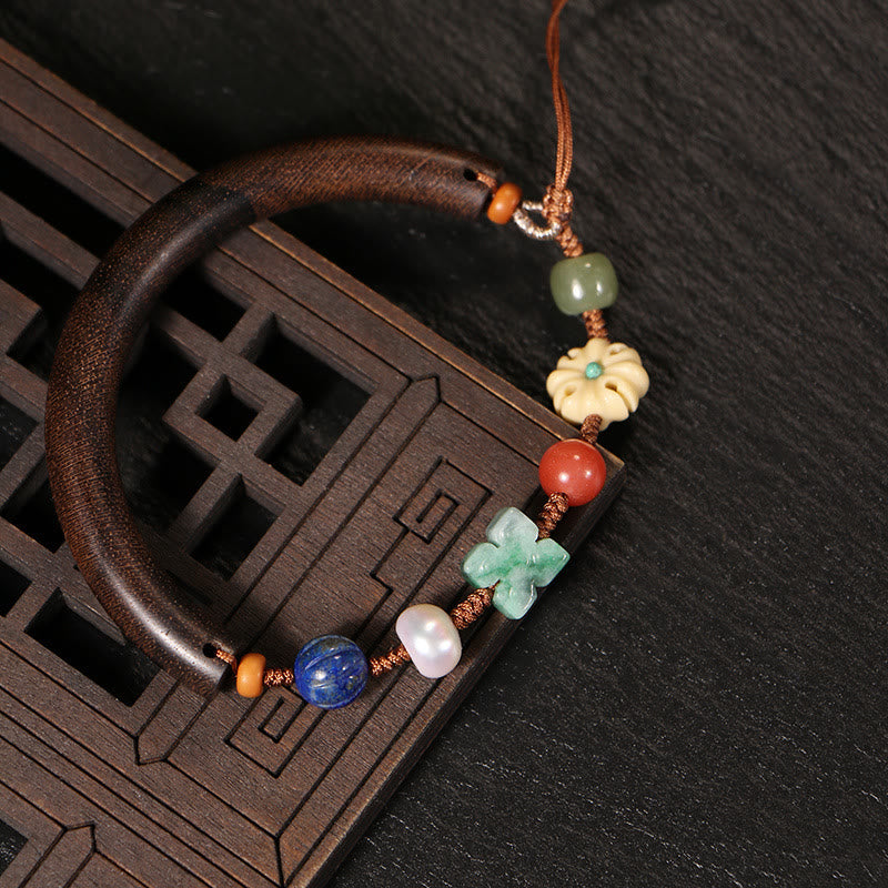 KarmaRipple's Agarwood Lazurite Pearl Hetian Jade Gemstone Fortune Strength String Cuff Bracelet p5