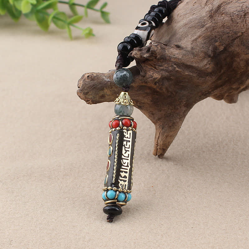 KarmaRipple's Tibetan Om Mani Padme Hum Dzi Bead Wenge Wood Pendant Necklace p9