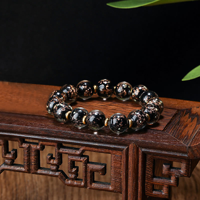 KarmaRipple's Gold Swallowing Beast Family Talisman Luminous Fluorescent Liuli Glass Bead Success Bracelet p58