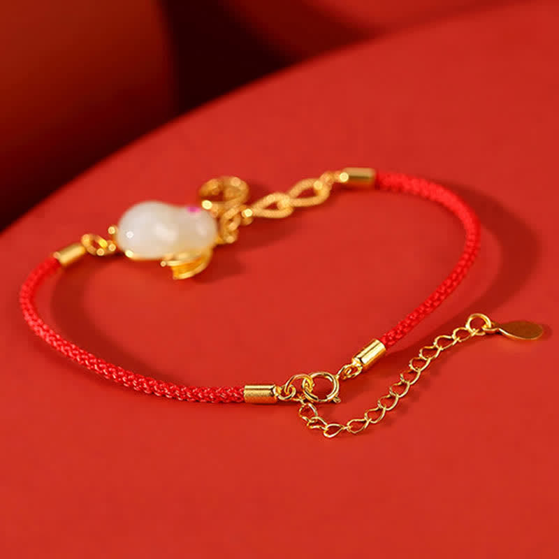 KarmaRipple's 925 Sterling Silver Year of the Rabbit Hetian Ivory Jade Fortune Blessing Red String Bracelet p5