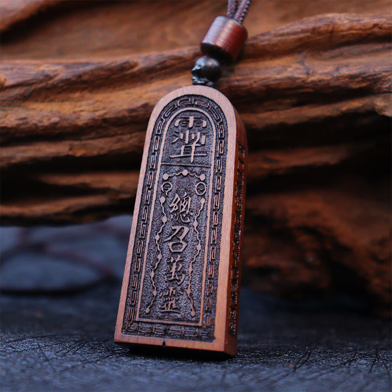 KarmaRipple's Lightning Struck Jujube Wood Taoist Five Thunder Order Fortune Protection Pendant Necklace p1