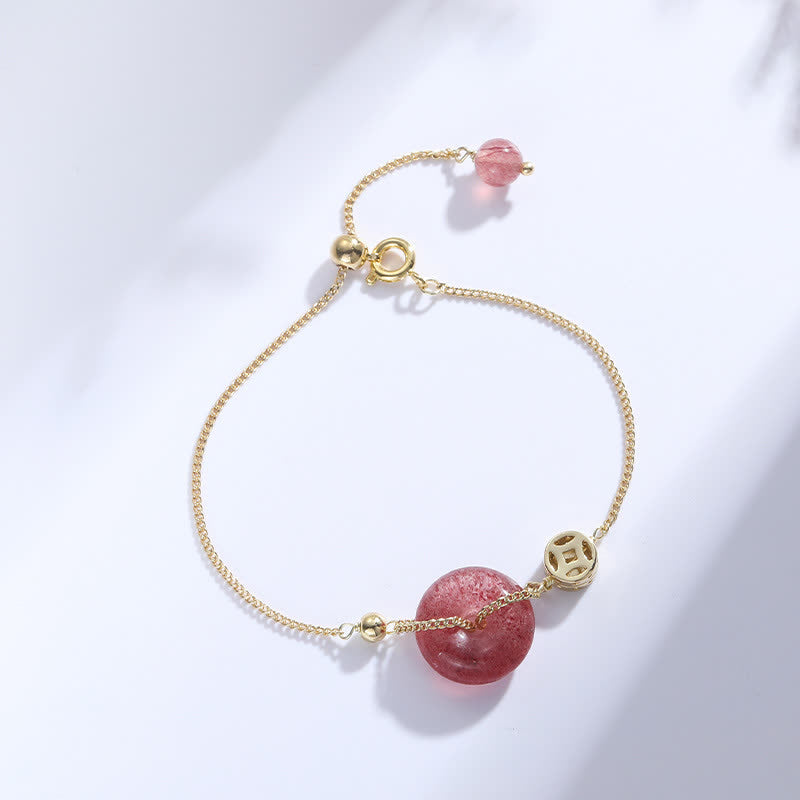 KarmaRipple's Strawberry Quartz Peace Buckle Coin Love Bracelet p2