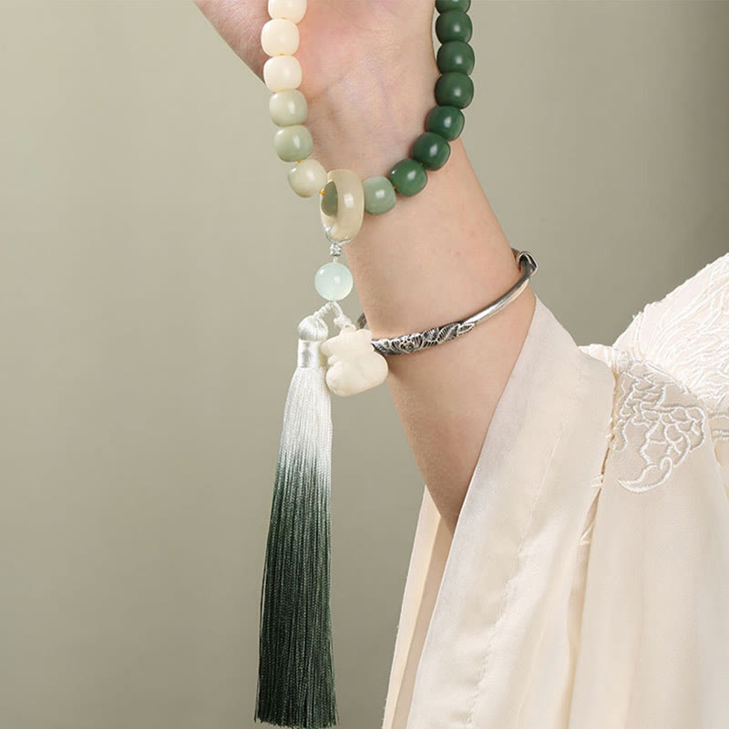 KarmaRipple's Authentic Gradient Bodhi Seed Fortune Money Bag Lotus Wisdom Tassel Wrist Mala p10