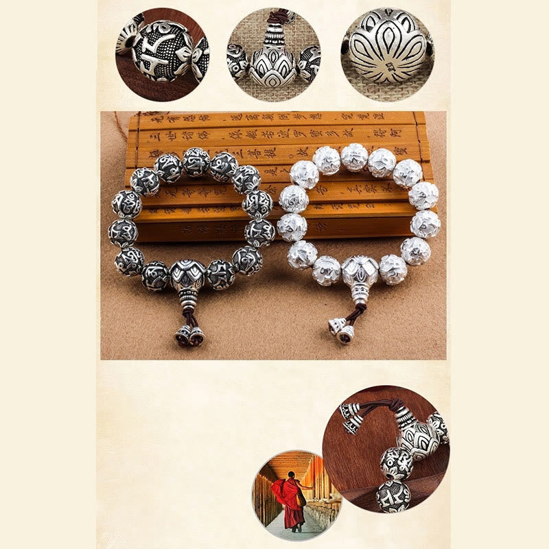 KarmaRipple's Tibetan Om Mani Padme Hum Carved Alloy Beadwork Amulet Bracelet p17
