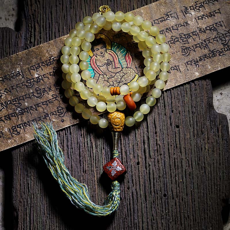KarmaRipple's 108 Mala Beadwork Tibet Sheep Horn Amber Fortune Bracelet p23