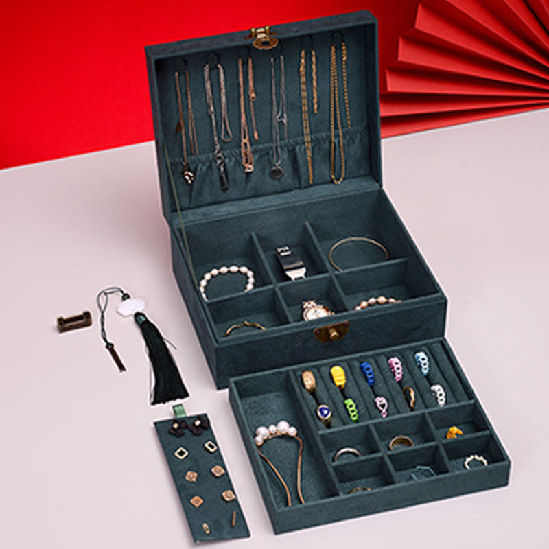 KarmaRipple's Simple Design Jewelry Box Organizer Two-Layer Jewelry Storage Box Flannel Box With Lock p11