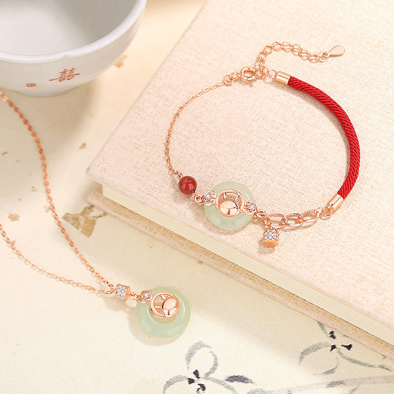 KarmaRipple's 925 Sterling Silver Year of the Dragon Authentic Hetian Jade Zircon Peace Buckle Protection Bracelet Pendant Necklace p3