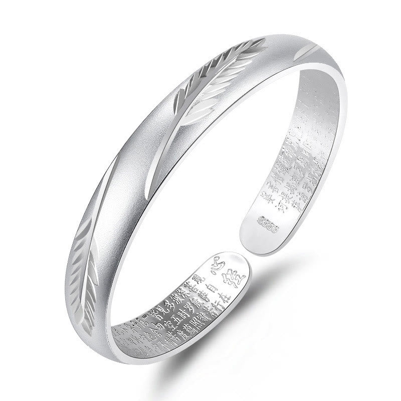 KarmaRipple's Feather Heart Sutra Engraved Pattern Wealth Bronze Cuff Bracelet Bangle p2