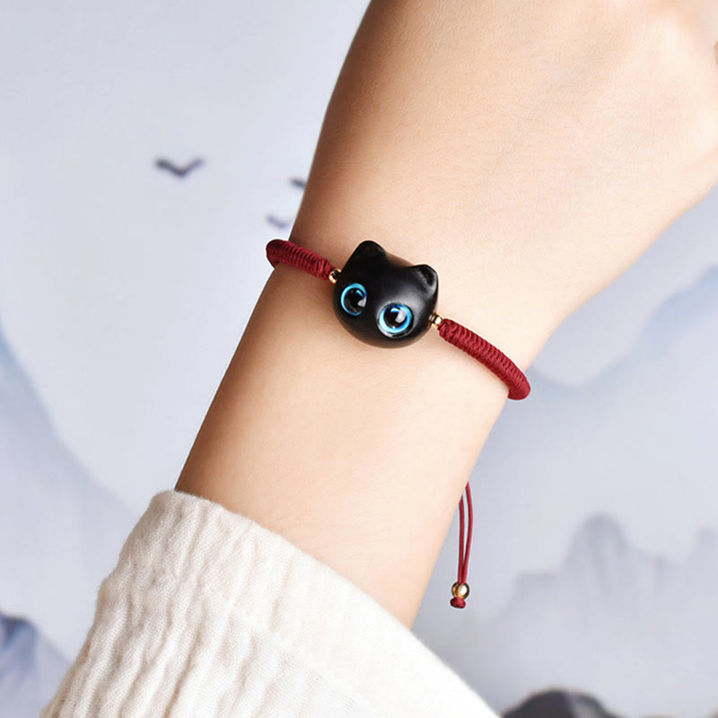 KarmaRipple's Ebony Wood Cat Head Pattern Peace King Kong Weave Woven Bracelet p8
