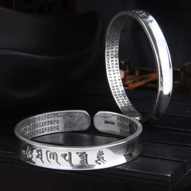 KarmaRipple's 999 Sterling Silver Om Mani Padme Hum Heart Sutra Love Peace Bracelet Bangle p5