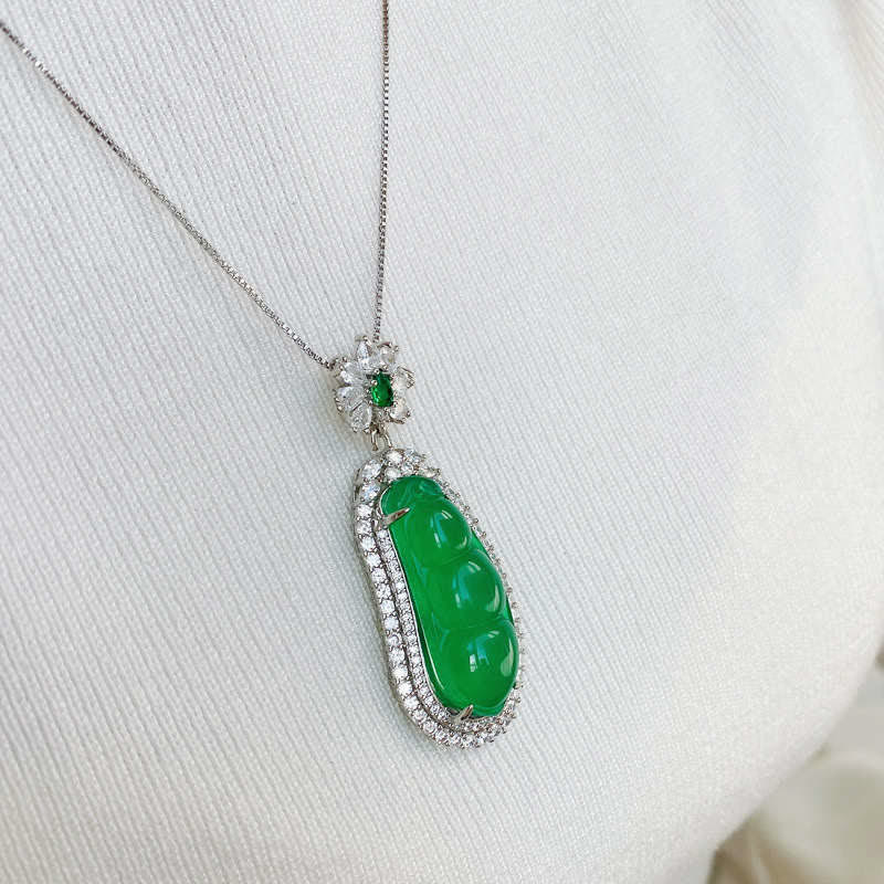 KarmaRipple's Fortune Bean Cyan Jade Fortune Pendant Necklace p5