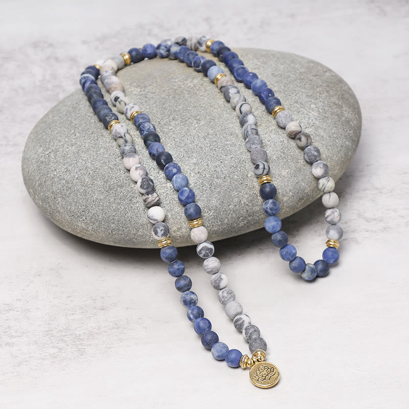 KarmaRipple's 108 Authentic Picasso Jasper & Blue Stone Mala Bead Lotus Necklace Bracelet p4