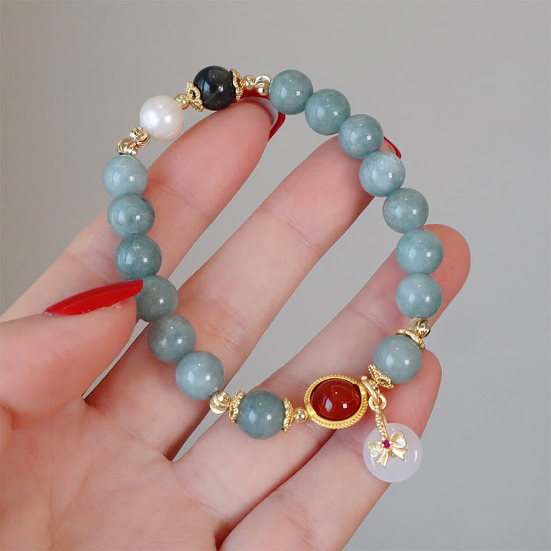 KarmaRipple's Authentic Jade Red Agate Pearl Bow Tie Fortune Bracelet p9
