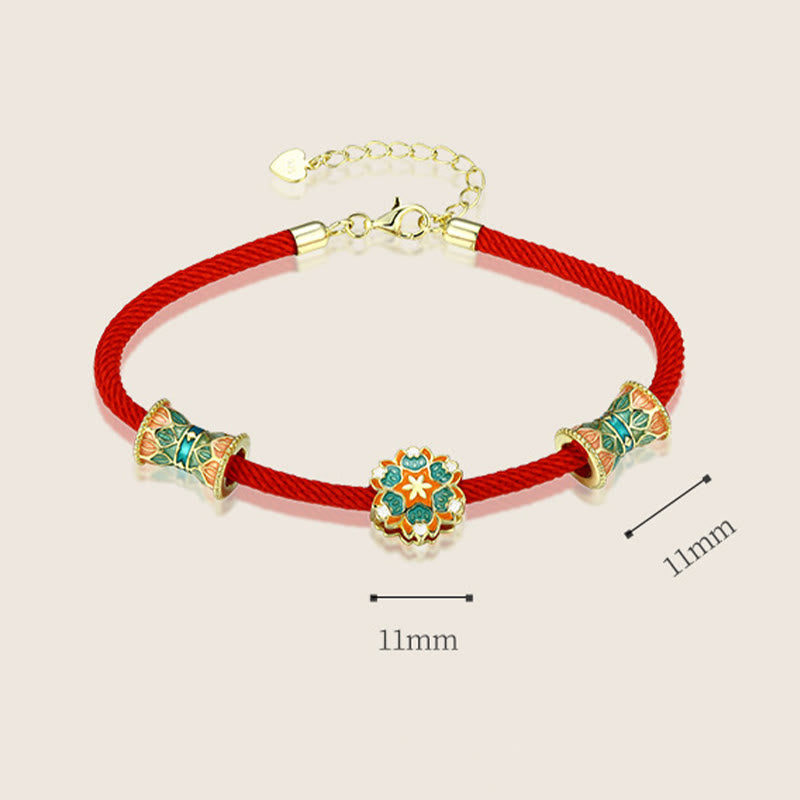 KarmaRipple's Dunhuang 925 Sterling Silver Lotus Drum New Beginning Red Rope Bracelet p11