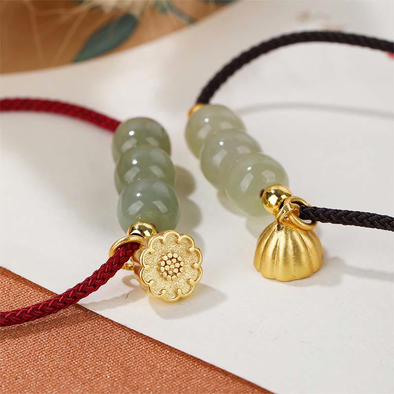 KarmaRipple's Handmade Hetian Jade Bead Lotus Pod Prosperity Fortune Woven Bracelet p7