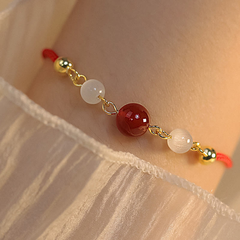 KarmaRipple's Red Agate Cat Eye Woven String Confidence Bracelet p6