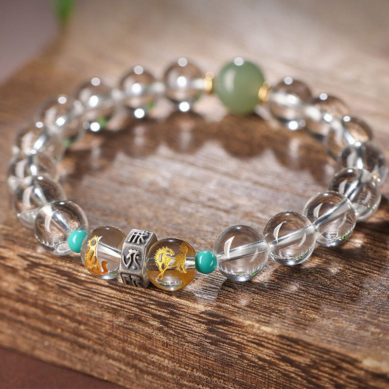 KarmaRipple's 925 Sterling Silver Chinese Zodiac Natal Buddha'spicious Groups Ivory Gemstone Hetian Jade Balancing Bracelet p3