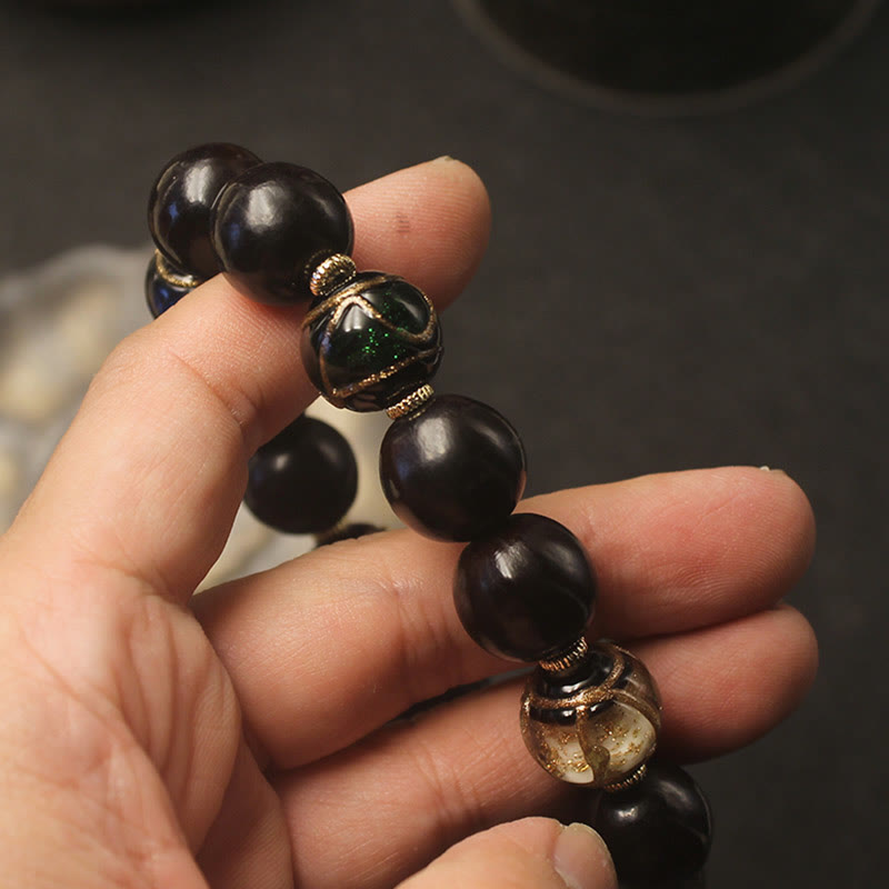 KarmaRipple's Western Soapberry Incense Ash Liuli Glass Bead Wealth Bracelet p5
