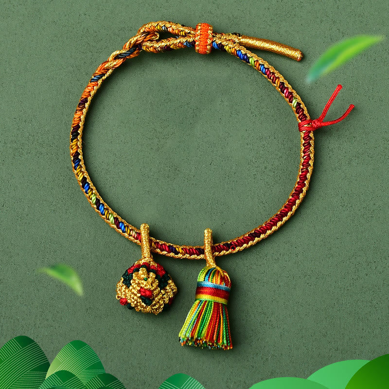 KarmaRipple's Colorful Rope Fortune Handmade Zongzi Golden Ball Talisman Bracelet p1