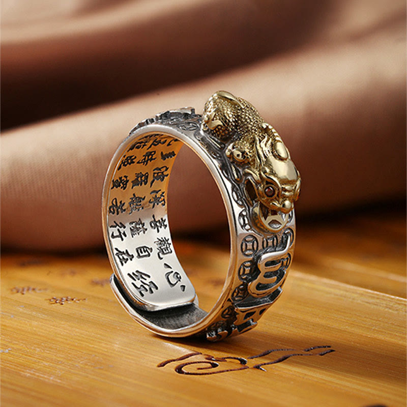 KarmaRipple's Tibetan 990 Sterling Silver Om Mani Padme Hum PiXiu Dorje Vajra Heart Sutra Engraved Wealth Ring p9