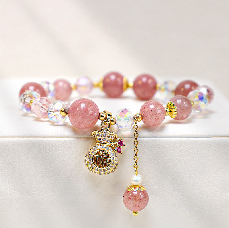 KarmaRipple's Authentic Strawberry Quartz Gemstone Money Bag Talisman Positive Bracelet p6