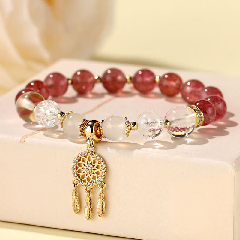 KarmaRipple's Green Strawberry Quartz Amethyst Gemstone Dreamcatcher Balancing Bracelet p14