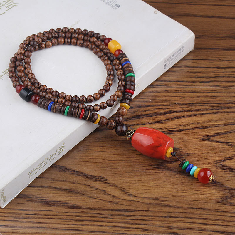 KarmaRipple's Tibetan Wenge Wood Bodhi Seed Agate Balance Peace Pendant Necklace p12