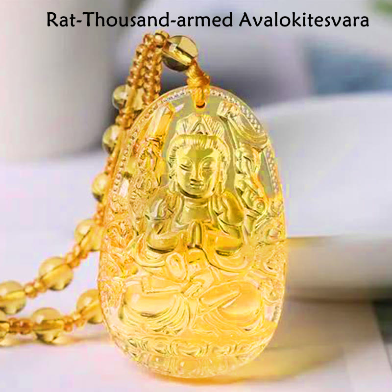 KarmaRipple's Citrine Guardian Buddha Serenity Necklace Pendant ( p2