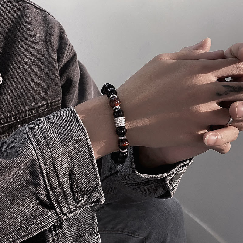 KarmaRipple's Authentic Black Obsidian Tiger Eye Strength Fulfillment Bracelet p16